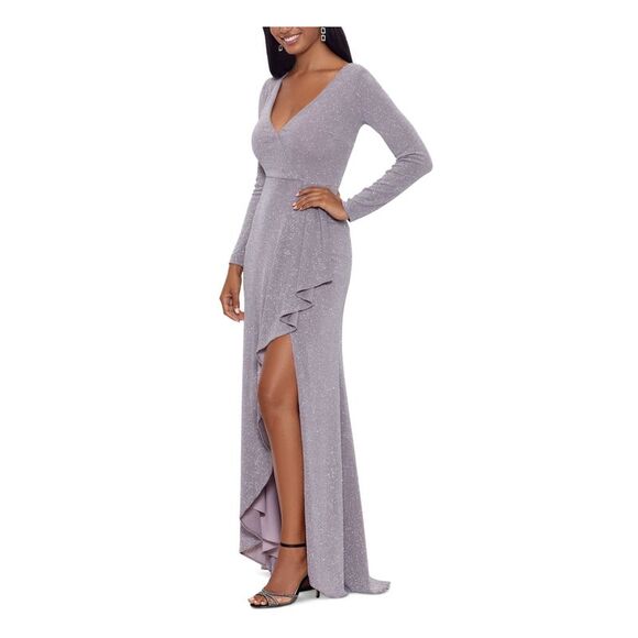 BETSY & ADAM Womens Gray At Hi-lo Hem Long Sleeve Full-Length Formal Dress 4 - Picture 3 of 4